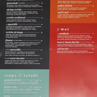 Back side of the menu