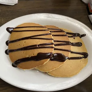 Chocolate chip pancakes... there are chocolate chips inside.