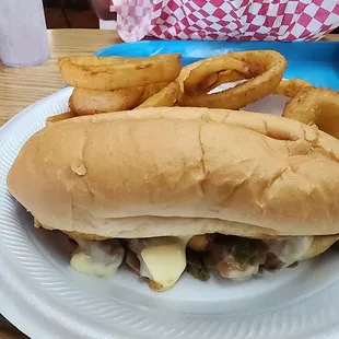Philly Sandwich &amp; Onion Rings