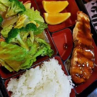 Salmon teriyaki bento box