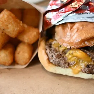 Cowboy Hat Burger Combo + tater tots