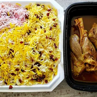 Lamb Shank order. 2 kinds of rice. $16.99.