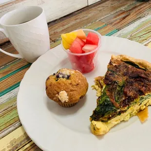 Bacon and spinach quiche plate.