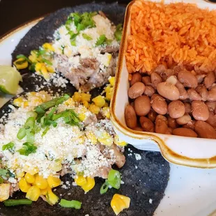 Carnitas Tacos w/rice and beans ($15, 4/8/23)