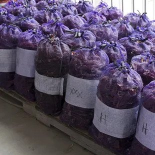 a large amount of purple potatoes