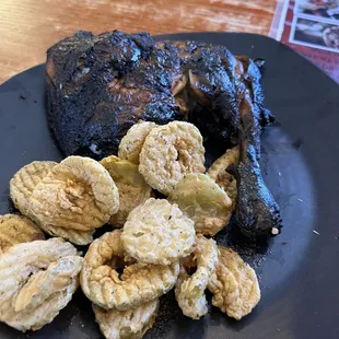 Chicken and fried pickles