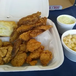 Chicken nugget dinner w/ mac n cheese &amp; slaw. Sweet, sweet gluttony!