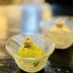 Green tea and black sesame ice cream