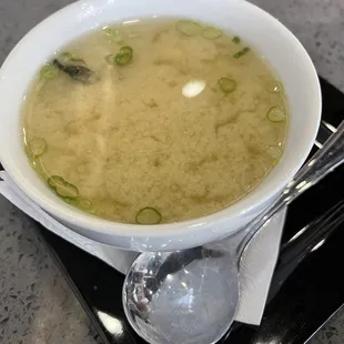 Miso soup came complimentary with sushi rolls