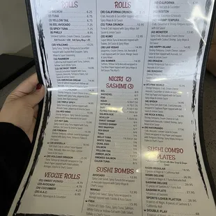 Menu as of May 2022
