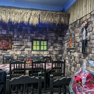 a table and chairs in a restaurant