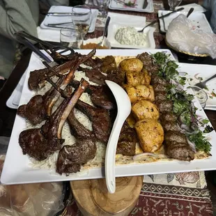 Lamb, lule kabob, and chicken.