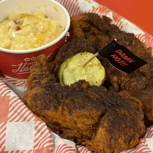 Damn Hot Chicken Tenders with mac &amp; cheese