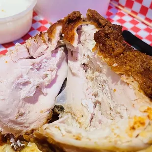 The chicken breast meat was moist, tender and flavorful.