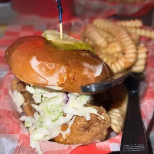 Crinkle Cut Fries and Hot Chicken Sandwich