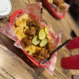 a closeup of a basket of food