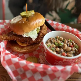 Hot Chicken Sandwich and Side Of Black-Eyed Pea Salad