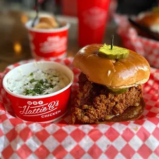 Hot Chicken Sandwich and Side Of Red Skin Potato Salad