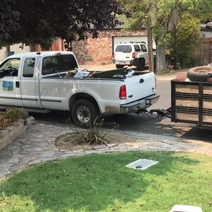 The trailer was filled to the brim, so additional items went into the truck.