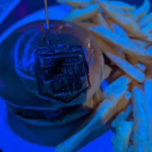 Haunted castle burger: wagyu, blue cheese, caramelized onions