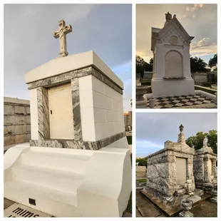 Collage of tombs at the Masonic Cemetery