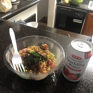 Overpriced small and chewy double protein ahi tuna poke.