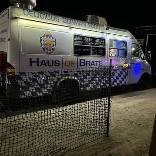 a police van parked at night
