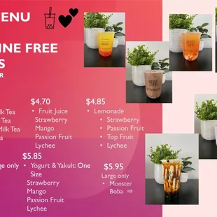 Kids Menu.  Variety of drinks to choose from.