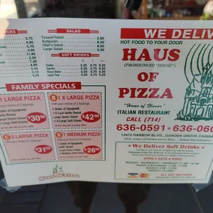 a menu for a restaurant