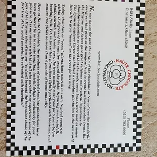 the back of the menu