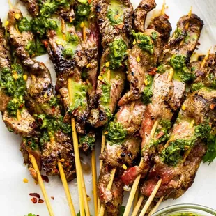 Grilled Beef Skewers with Chimichurri Sauce