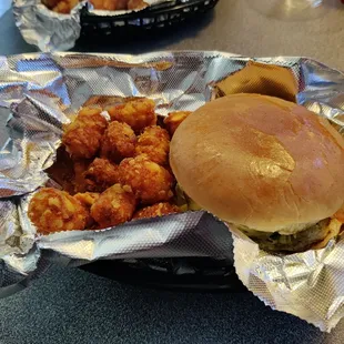 Burger and tots