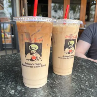 Large iced dirty chai lattes