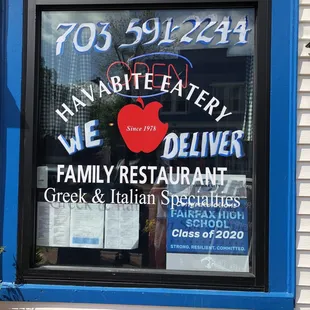 a sign in the window