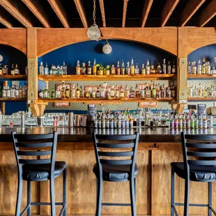 a row of bar chairs at a bar