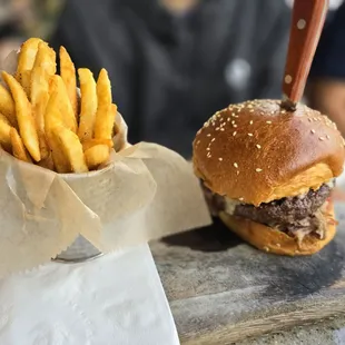 Cuban Burger with side of fries.  $18