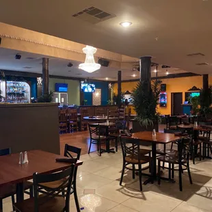 tables and chairs in a restaurant