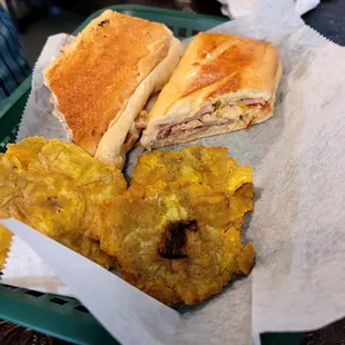 Cuban sandwich with tostones