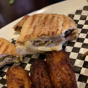 Cuban sandwich and fried plantains