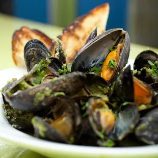 Sautéed Mussels, Tomatillo Broth