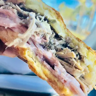 Tampa Cuban Sandwich on pressed media noche bread - a touch sweeter bread compared to the Cuban bread - so good!!