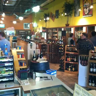 the inside of a wine shop