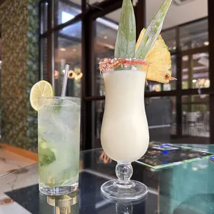 Delicious drinks- Mojito and a Pina Colada.