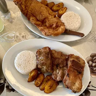 Fried Pork Ribs and Breaded Steak