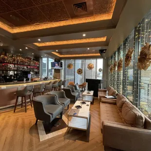 the lounge area of the hotel