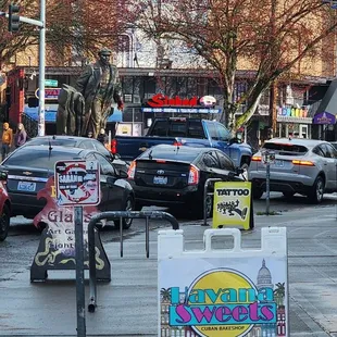 Sidewalk signage. There&apos;s the Lenin statue down the street in Fremont! (3/1/24)