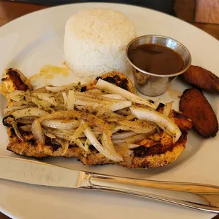 Pollo al Mojo: Good flavor, but overcooked &amp; a bit dry.  Didn't care for the black beans.