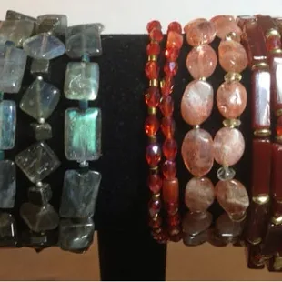 These handmade bracelets range in price from $5-$20. They make great gifts for any occasion. Most are semiprecious stones.