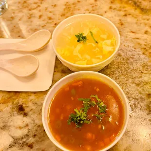 Sweet corn soup and veg monchow soup