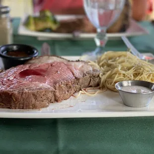 Prime Rib with side of pasta.